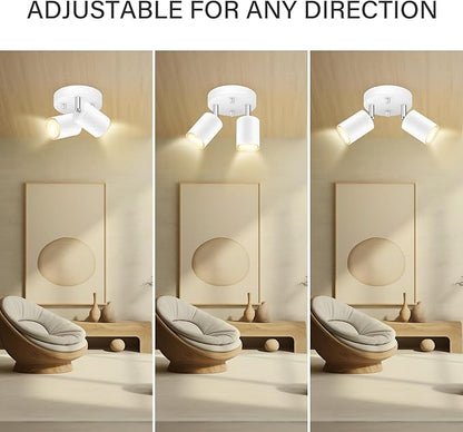 BoostArea LED 2 Light Track Lighting Kit, LED Track Lighting Fixtures, White Round Ceiling Spot Lighting, Flexibly Rotatable Light Head for Kitchen, Living Room, Bedroom, GU10 Bulb Not Included