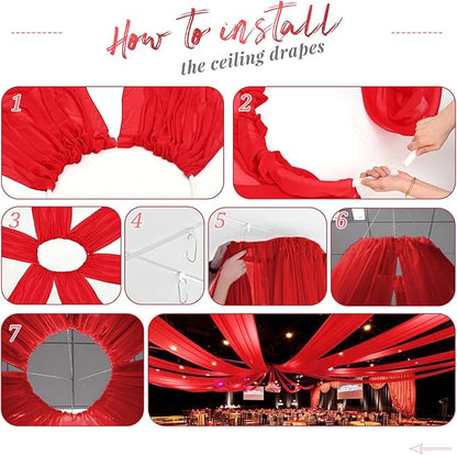 4 Panels Red Ceiling Drapes for Wedding Ceiling Drapes 5ftx40ft Wedding Arch Draping Fabric Sheer Curtains Voile Chiffon Drapery Draping Decorations for Party Ceremony Stage