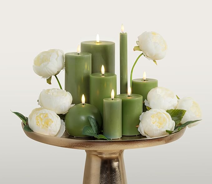 Abbott Collection Wax LED Flameless Pillar Candle - Green (3x6 H)