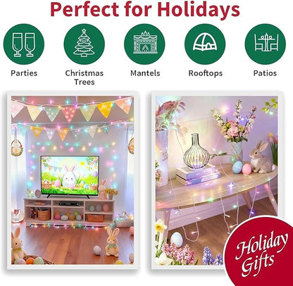 165ft Pastel Easter Lights String, Christmas Mini Light,500 LED with 16 Light Modes, Fairy Lights Plug in for Outdoor Xmas Trees Garland Wreath Holiday Decorations(Green Warm Pink Blue Purple)