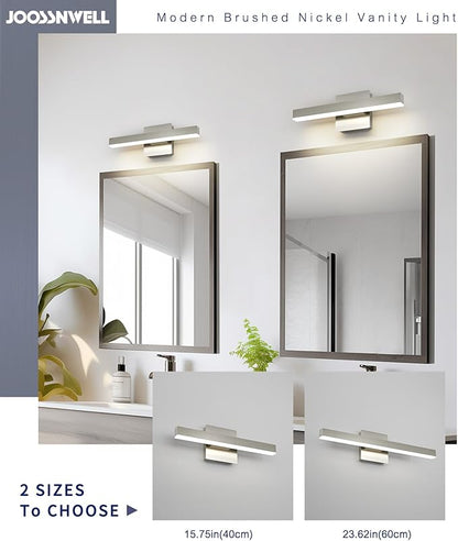 Joossnwell Bathroom Light Fixtures Brushed Nickel Vanity Lights Bar 5cct Dimmable Modern Bath Lighting Fixture Over Mirror Led Vanity Light for Bathroom 15.74 inch ETL Certificated