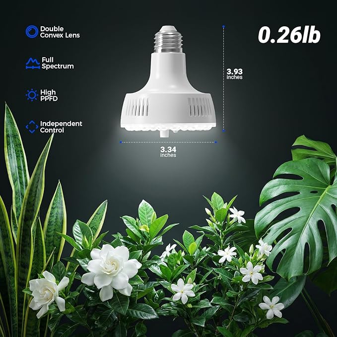 Barrina Orbgrow OG11A Grow Light Bulbs for Indoor Plants, Integrated Dimming & Timing, 5000K 33W(3 x 11W, 300 Watt Equiv), E26 Plant Light Bulb, Full Spectrum for Seeds and Greens, 3 Packs, White