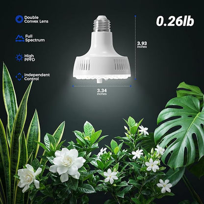 Barrina Orbgrow OG11A Grow Light Bulbs for Indoor Plants, Integrated Dimming & Timing, 5000K 22W(2 x 11W, 200 Watt Equiv), E26 Plant Light Bulb, Full Spectrum for Seeds and Greens, 2 Packs, White