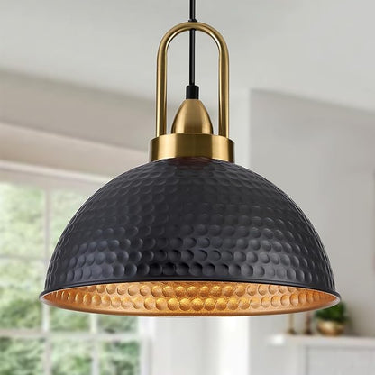 Black Pendant Lights Kitchen Island Industrial Adjustable Height Vintage Farmhouse Dome Hanging Light Fixtures for Barn, Dining Room 3 Packs