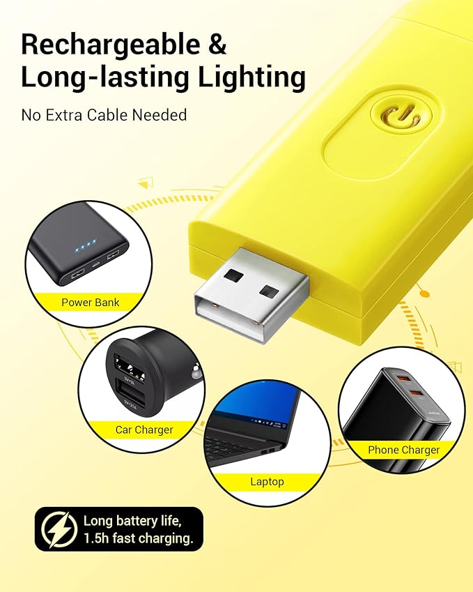 DEWENWILS Rechargeable Book Light for Reading in Bed, Warm White, Brightness Adjustable for Eye Care, LED Clip on Book Lights for Kids, Portable Bookmark Light, Yellow