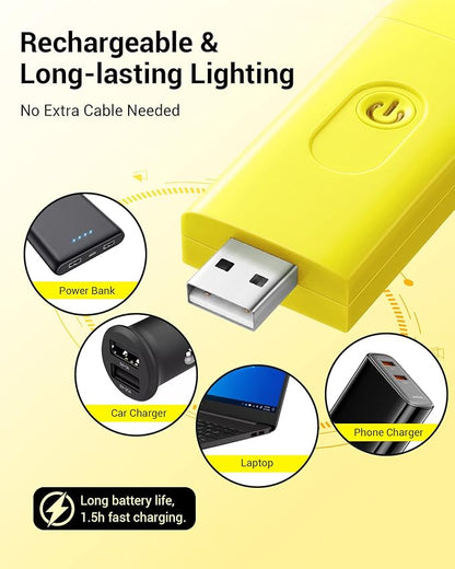 DEWENWILS Rechargeable Book Light for Reading in Bed, Warm White, Brightness Adjustable for Eye Care, LED Clip on Book Lights for Kids, Portable Bookmark Light, Yellow