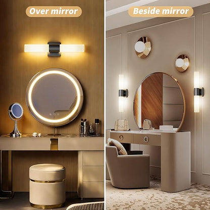 Kalium Bathroom Wall Sconce Fixture, 21 Inch Modern Vanity Lights with Frosted Glass Shade, Indoor Sconces Lighting Wall Decor Lamps for Bathrooms Living Room Stairs Bedroom (Black)