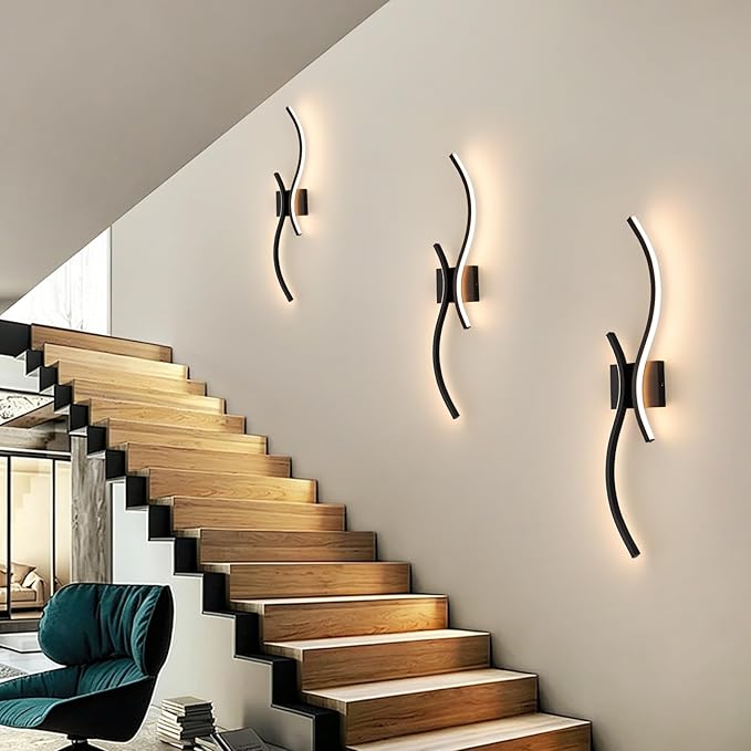 CANEOE Modern LED Wall Sconce Set of Two, 3000K Warm White Led Wall Light Fixture, 31.5inch Black Modern Sconces Wall Lighting for Bedroom, Living Room, Hallway, Staircase, Bathroom