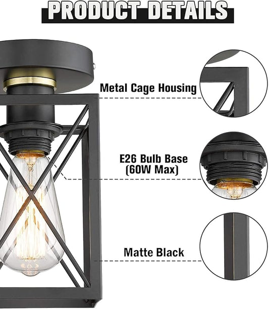 Ken & Ricky Kitchen Over Sink Light,Flush Mount Ceiling Light Fixtures,Single Bulb,Ceiling Mount for Kitchen Above Sink, Hallway Laundry Room Entryway,Farmhouse Industrial Style