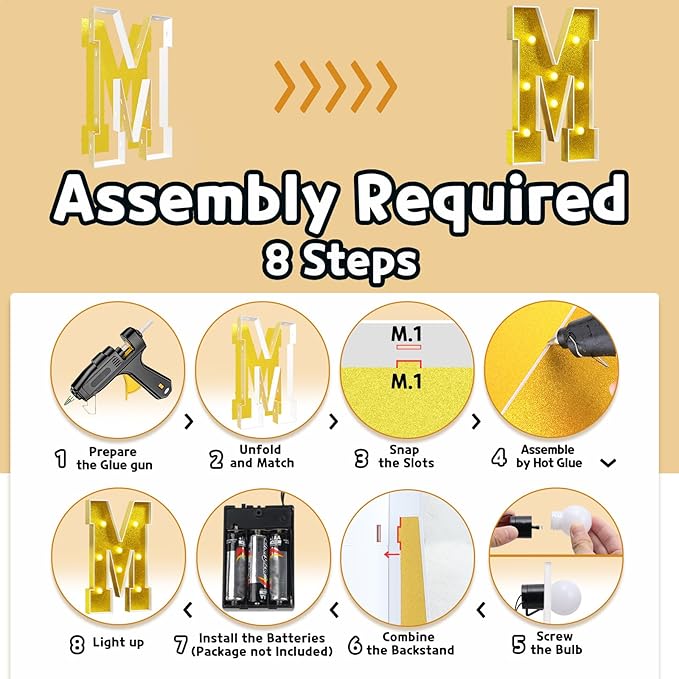 imprsv Marquee Letters Gold 3FT: Golden Party Decor - Light Up Letter M Large 3 Feet Tall - Party Decorations Letter for Marry Me Wedding Proposal