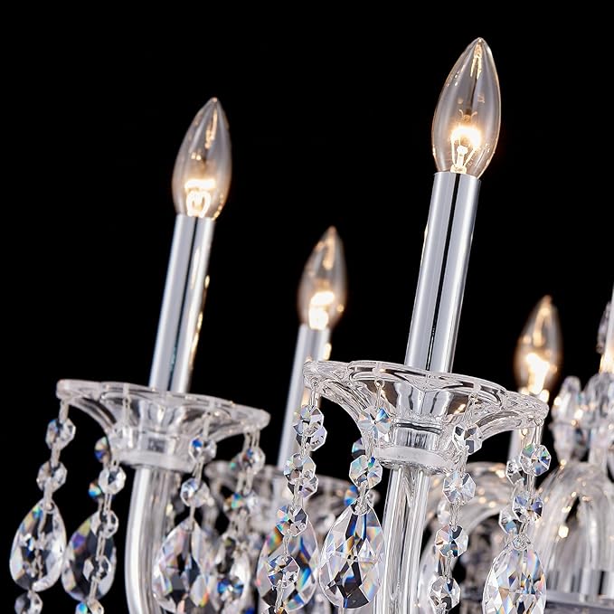 8-Light Crystal Candle Chandelier, Chrome Chandelier for Dining Room, Entryway & Living Room, Adjustable Height, E12 Base