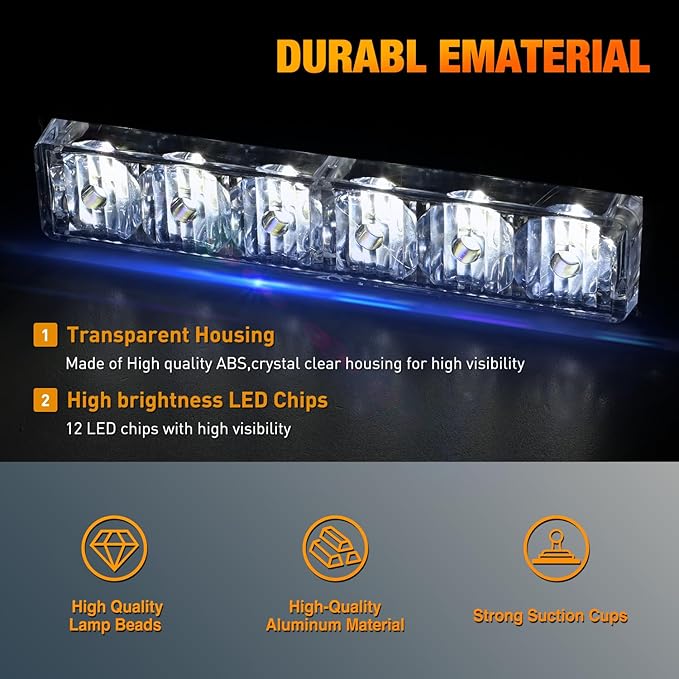 Nilight 12LED Emergency Strobe Traffic Advisor Light Bar 2 in 1 White Dash Warning Safety Flashing Lights Front/Rear Windshield Construction Lights for Trucks Cars Plow Police Firefighter Vehicles
