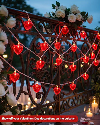 SUNSGNE 8.5Ft Red Heart String Lights, Valentines Lights with 10 LED Red Heart Bulbs for Valentine Mother's Day Wedding Anniversary Party Christmas Decor