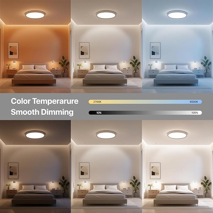 1 Pack Smart RGB Ceiling Light with Remote, 24W 2640LM, 12 Inch LED Flush Mount Ceiling Light Works with Alexa Google Home, Dimmable&2700K-6500K, Low Profile Wired Light for Bedroom Kitchen