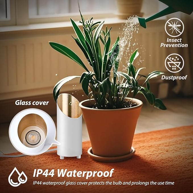 Uplighting Indoor, 7W Floor Can Lights with 2700K LED GU10 Bulbs, IP44 Waterproof Uplights Spotlight for Dark Corner Sofa House Plant Wall Artwork Indoor, 6.5FT Plug Cord & Foot Switch, White