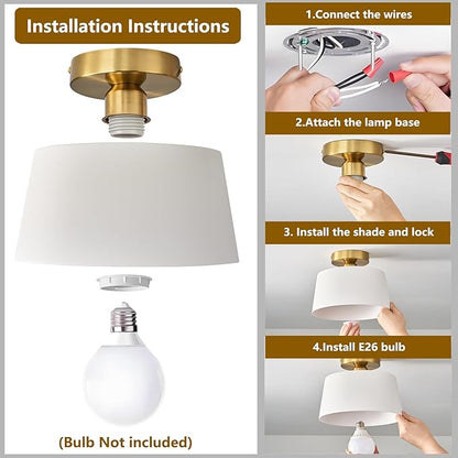 Modern Semi Flush Mount Ceiling Light,Metal Ceiling Light Fixture,E26 Ceramic Lamp Head,White and Gold Ceiling Lamp for Hallway Kitchen Entryway Bedroom Laundry Room (10Inch)