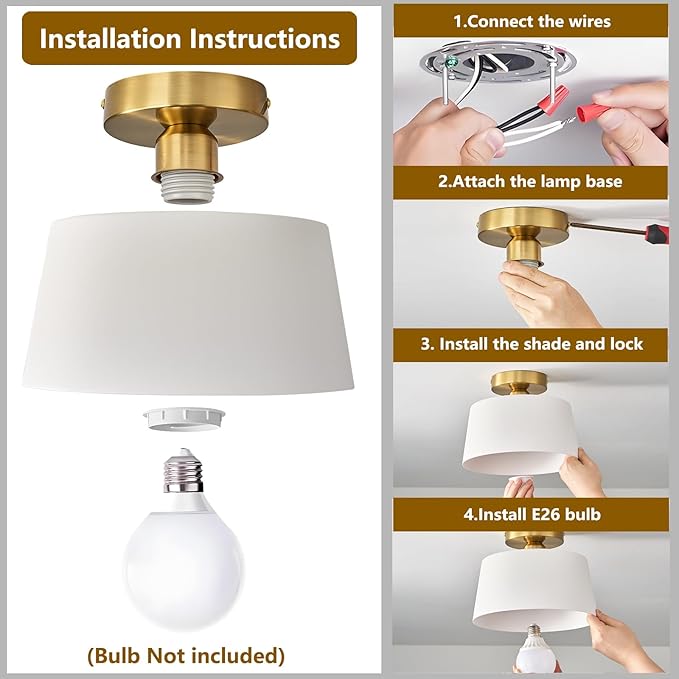 Modern Semi Flush Mount Ceiling Light 2 Pack,Metal Ceiling Light Fixture,E26 Ceramic Lamp Head,White and Gold Ceiling Lamp for Hallway Kitchen Entryway Bedroom Laundry Room (10Inch)