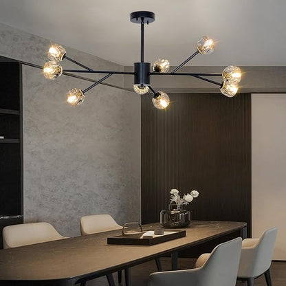 Depuley Modern Black Sputnik Chandelier: 9-Light Crystal Glass Chandelier for Dining Room - Kitchen Table Light Fixture Mid Century Hanging Lamp Height Adjustable for Foyer (Included G9 Bulbs)