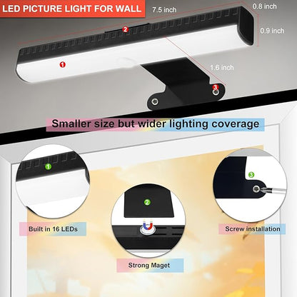 Wall Picture Lights with Remote, Dimmable Painting Light Battery Powered with 3 Lighting Colors,Timer auto-OFF, Art Display Light for Indoor Wall Pictures Paintings Frames Gallery Hallway-6PACK