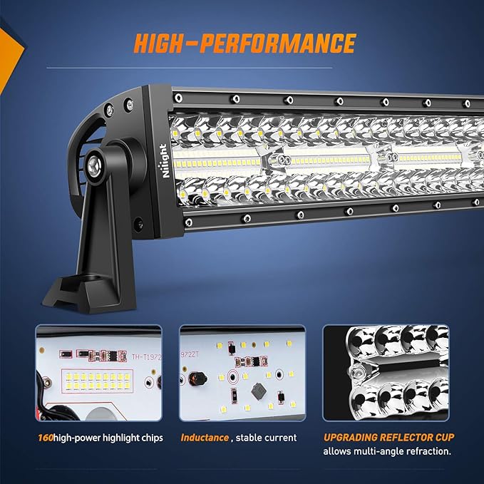 Nilight 18040C-A 22 Inch 480W Triple Row Flood Spot Combo Bar Driving Led Off Road Lights SUV Ute ATV Truck 4x4 Boat