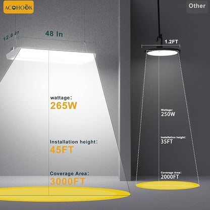 4Pack 4FT 265W LED Commercial Linear High Bay Light 37100LM[Eqv.800W MH/HPS],AC100-277V【Driver Equipped】 5000K,Linear Hanging High Bay Light,UL Complied