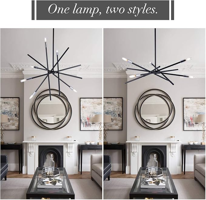 VILUXY Modern Sputnik Chandelier 6 Lights Black Linear Ceiling Pendant Light Fixture Mid Century Hanging Chandelier for Dining Room Living Room Foyer Staircase 31.5 inches