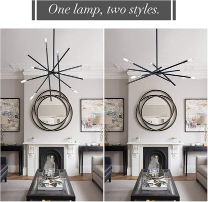 VILUXY Modern Sputnik Chandelier 6 Lights Black Linear Ceiling Pendant Light Fixture Mid Century Hanging Chandelier for Dining Room Living Room Foyer Staircase 31.5 inches