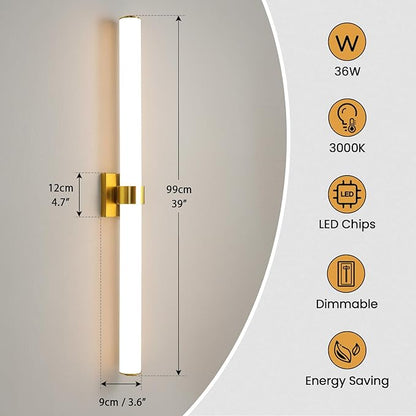 AIJIASI Bathroom Light Fixtures - 39 Inch Gold Bathroom Lights Over Mirror LED Vanity Light with Acrylic Shade, 36W Modern Vanity Lighting Fixtures for Mirror Living Room Gallery 3000K