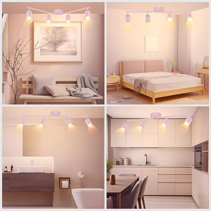 BoostArea LED 4 Light Track Lighting Kit, Pink 4 Way Ceiling Spot Lighting, Flexibly Rotatable Light Head for Kitchen, Living Room, Bedroom, Bulb Not Included