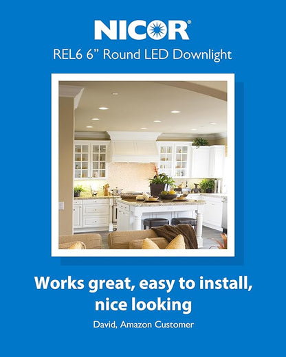 Recessed Ceiling Lights LED Downlight - 5/6 inch LED Recessed Light Fixtures - Selectable CCT 2700K-5000K, 918 Lumens, 10.3W - DLR56 Retrofit Ceiling Light, Nickel, 1-Pk by NICOR Lighting