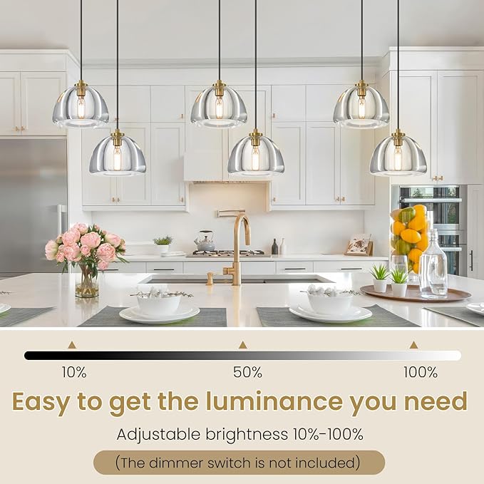 2 Head of Hemispher K9 Crystal Pendant Light with Brass Rod,7.1" Dimmable Contemporary Light Above Dining Table,Modern Ceiling Hanging Lighting for Bedroom E12 Bulbs Included