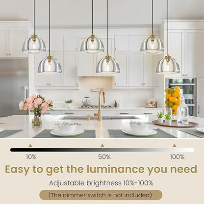 2 Head of Hemispher K9 Crystal Pendant Light with Brass Rod,7.1" Dimmable Contemporary Light Above Dining Table,Modern Ceiling Hanging Lighting for Bedroom E12 Bulbs Included