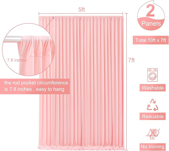 10ft x 7ft Blush Pink Backdrop Curtain for Parties Pink Wrinkle Free Backdrop Drapes Panels for Baby Shower Wedding Birthday Photo Gender Reveal Photography Polyester Fabric Background Decoration
