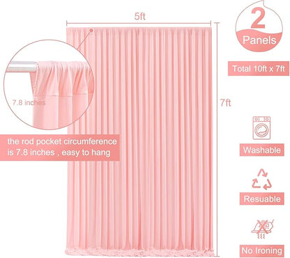 10ft x 7ft Blush Pink Backdrop Curtain for Parties Pink Wrinkle Free Backdrop Drapes Panels for Baby Shower Wedding Birthday Photo Gender Reveal Photography Polyester Fabric Background Decoration