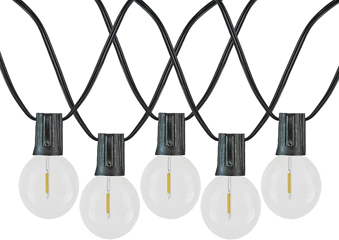Novelty Lights 25 Feet G40 LED Patio String Light Set with 25 Bulbs, Warm White, Weather Resistant and Shatterproof Replaceable Plastic Globe Bulbs, Black Wire