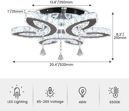 FRIXCHUR 20.4" Crystal Chandeliers Modern Flower Crystal Ceiling Light LED Flush Mount Chandelier Light Fixture for Bedroom Living Dining Room (Dimmable)