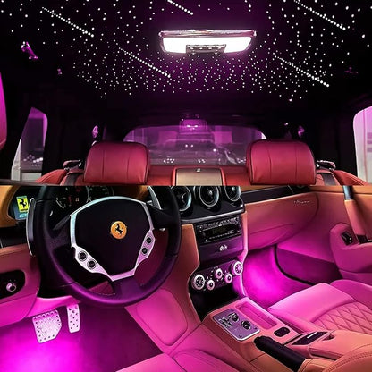 AKEPO 3-in-1 Starlight Headliner Kits: Meteor Effect+6W RGBW Fiber Optic Stars Lights+ 4 Car Under Dash LED Light, Music Sync App Control Optical Fibers 295pcs Mixed Diameterin 9.8ft