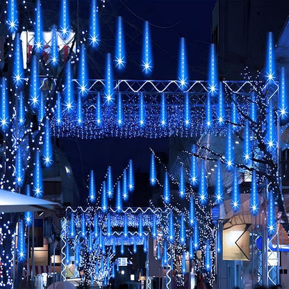 Adecorty Christmas Lights Outdoor UL Certified 24 Tubes 576 LEDs (Equivalent to 3 Sets of 8 Tubes) Meteor Shower Light Falling Rain Drop Icicle Lights for Christmas Decorations Halloween Party, Blue