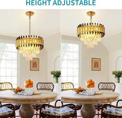 Depuley Modern Gold Crystal Chandelier: 5-Light Flush Mount Chandelier 12 3-Tier Inch Luxury Round Hanging Pendant Light Fixture for Porch Bedroom Dining Room Foyer Included Bulbs