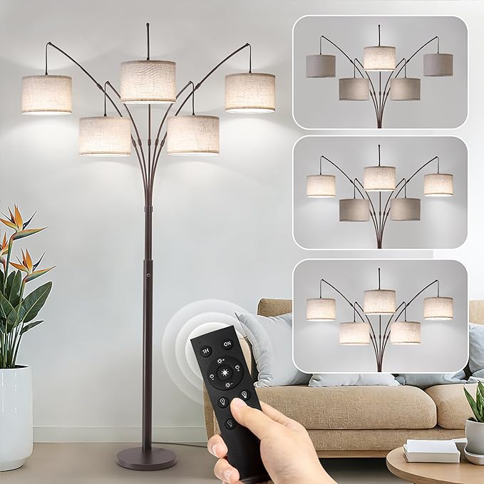 Dimmable Floor Lamp - Arc Floor Lamps for Living Room, 4000LM Super Bright Modern Tall Standing Lamp with Black Shades & Heavy Base, Mid Century Tree Floor Lamp for Bedroom Office