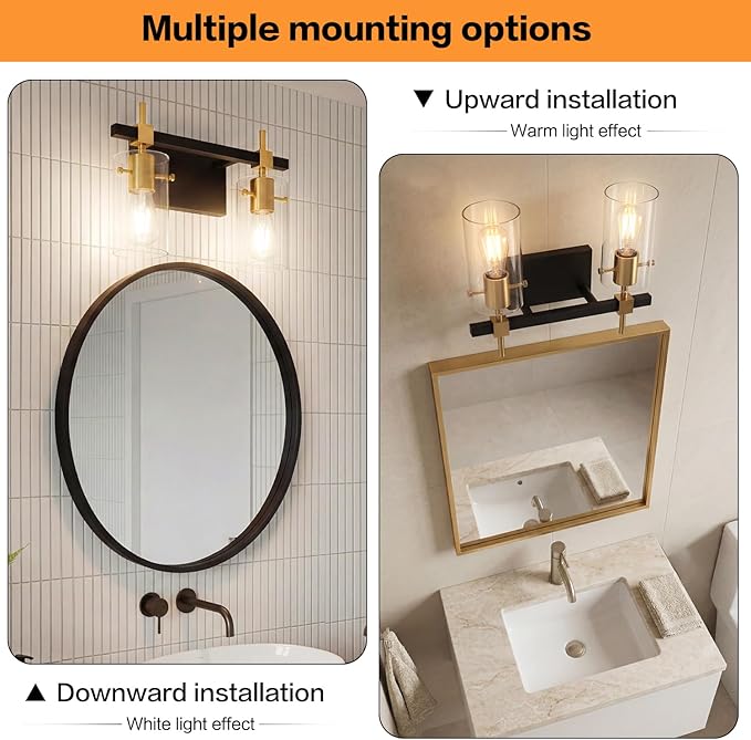 SOLFART Vintage Vanity Light Fixtures Wall Light for Bathroom Over Mirror Light with Glass Shade Light Fixtures (2 Lights-Exclude Bulb)