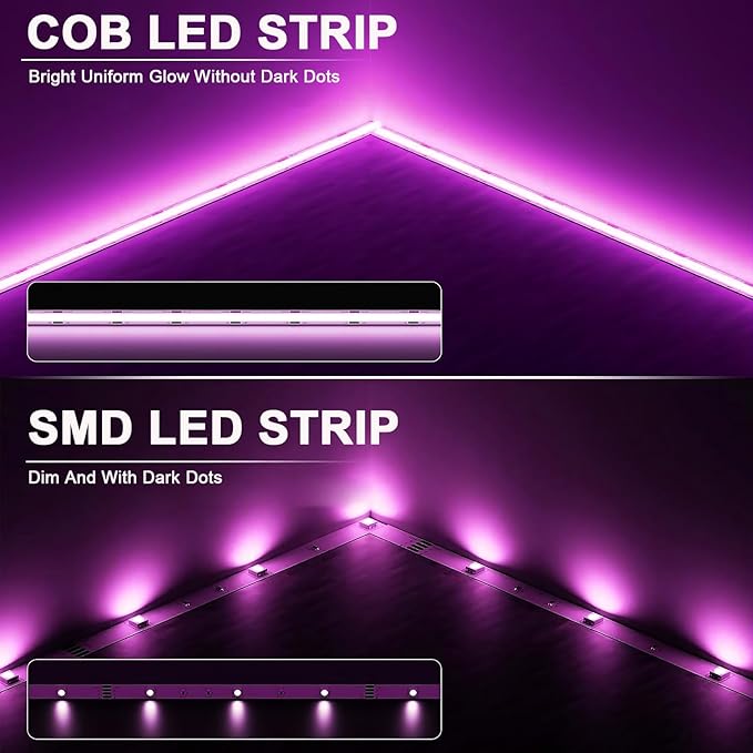 JOYLIT 32.8FT COB RGB LED Strip Lights 24V 8400LEDs High Density Dotless Super Bright IP20 Non Waterproof LED Tape 14W/M Dimmable Color Changing Light Strip for Home, Commercial (LED Strip Only)