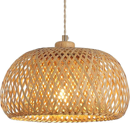 Bamboo Pendant Light Fixture One-Light Adjustable Boho Basket Handmade Woven Pendant Lighting for Kitchen Island Sink Farmhouse Dining Room