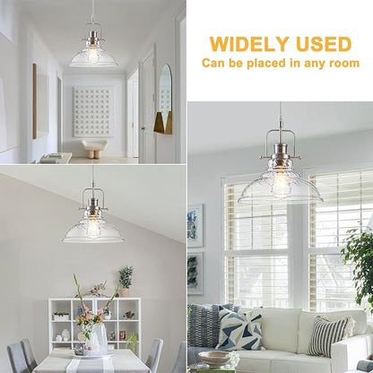 WILON Brushed Nickel Striped Glass Chandelier Pendant Lights Kitchen Island Lighting, Modern Hanging Lamp for Sink Dining Room Over Table Hallway Entryway Bar Foyer Bathroom