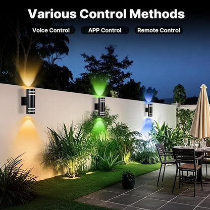 RGB Up and Down Lights Outdoor Wall Lights 1 Pack, Smart Color Changing Outdoor Wall Sconce WiFi Voice & App Control,Aluminum Waterproof Exterior Lights for Porch Compatible with Alexa