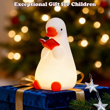 Funny Night Light for Kids, Reading Goose Silicone Night Light, Dimmable Bedside Lamp with Timer, LED Squishy Rechargeable Lamp, Cute Animal Decor Gift for Toddler Boys Girls Nursery Bedroom (Goose)