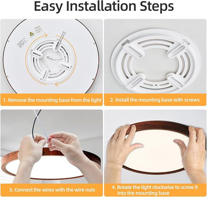 HEYAN Walnut Wood Flush Mount Ceiling Light Fixture,16 Inch Dimmable LED Ceiling Light with 3000K-4000K-6000K Selectable Flat Low Profile Round Ceiling Lights for Bedroom Hallway Laundry (2 Pack)
