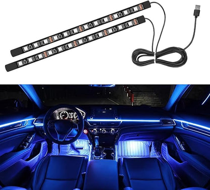 Interior Car Light, LED Ambient Lighting Strip Light Neon Atmosphere Lights, 12V USB Port Auto Under Dash Floor Ambient Night Light Decorative Lamp (USB+Blue)