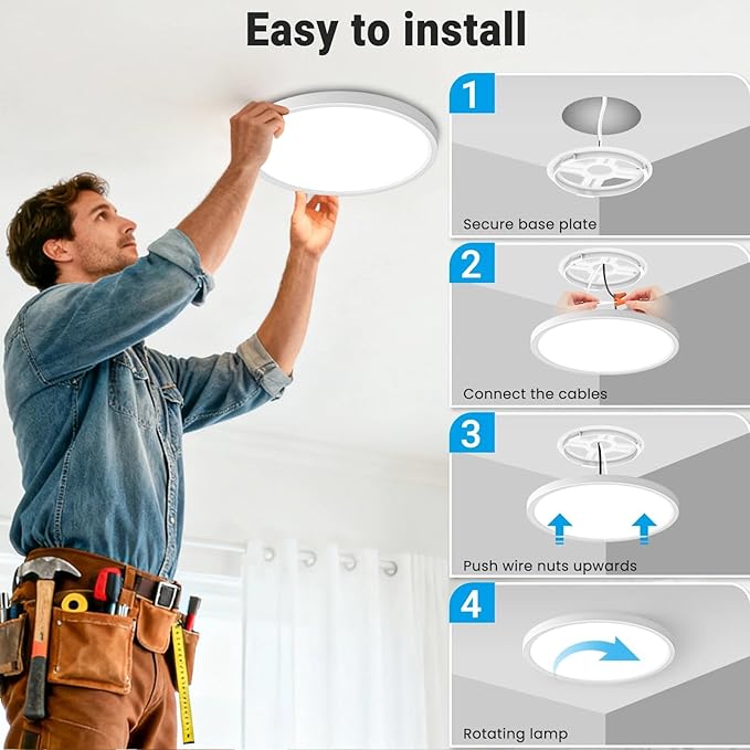 4 Pack LED Flush Mount Ceiling Light,7Inch 15W,3000K/3500K/4000K/5000K/6500K 5 Color Temperatures Ceiling Light Fixture for Kitchen Porch Hallway Bedroom Bathroom and Closet,White
