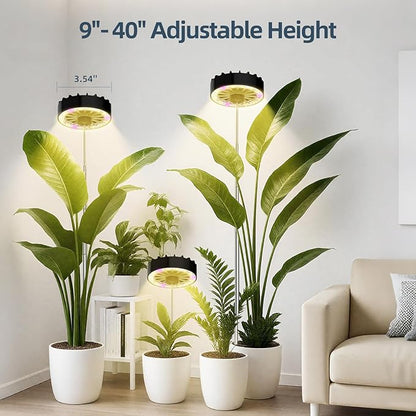 Height Adjustable Grow Light for Indoor Potted Plants, Full Spectrum Plant Light with Fan, Metal Pole Stake Growing Lamp, CRI 90+, 2/4/8/12H Timer, Ideal for Tall Plants & Succulents 3 Packs